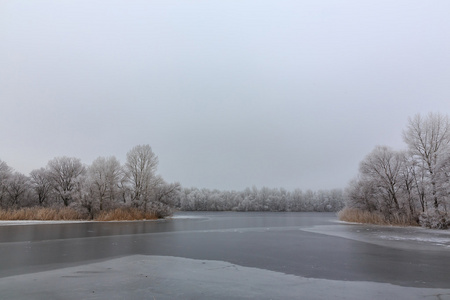 寒冷的冬天, 湖面上的冰, 孤岛