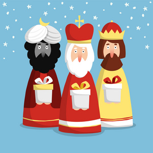 可爱的圣诞贺卡，邀请三位国王 平面设计 矢量图