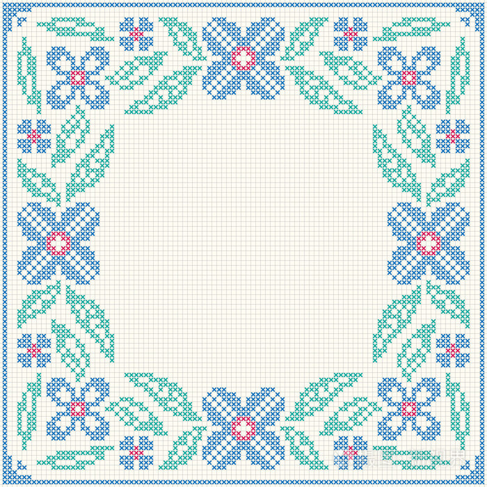 十字绣刺绣-花朵和叶子