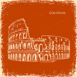 在白色的背景中分离的古罗马圆形竞技场手绘矢量插画照片