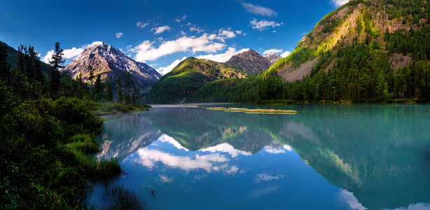 美丽的湖，在山谷的全景