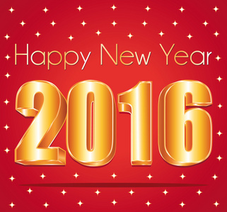 2016 新年快乐优雅贺卡.红色喜庆星光矢量背景上的金色数字照片