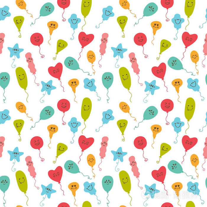无缝图案与不同颜色的快乐派对气球.