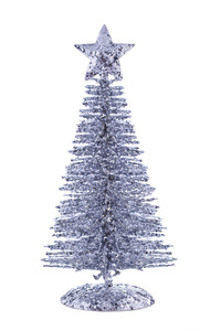 银闪闪发光圣诞树与星上白色孤立
