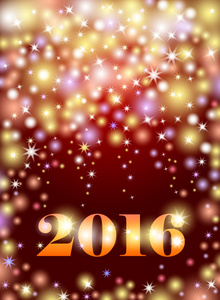 快乐新的 2016 年。节日的祝贺，五彩缤纷的烟花设计