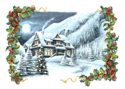 圣诞节冬天快乐场景与框架