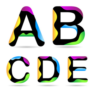 在白色背景字母 A B C D E，多色字母矢量图 eps10