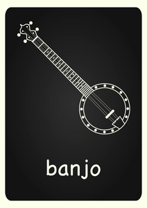 黑板上的Banjo矢量图像。 黑白照片。 EPS1