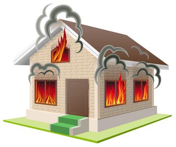 石头房屋被烧毁。财产保险火险。家庭保险