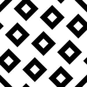 矢量现代无缝几何图案正方形，黑色和白色抽象几何背景 枕头打印 单色复古纹理 时髦时尚设计
