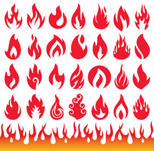 火焰图标集。消防符号。矢量图
