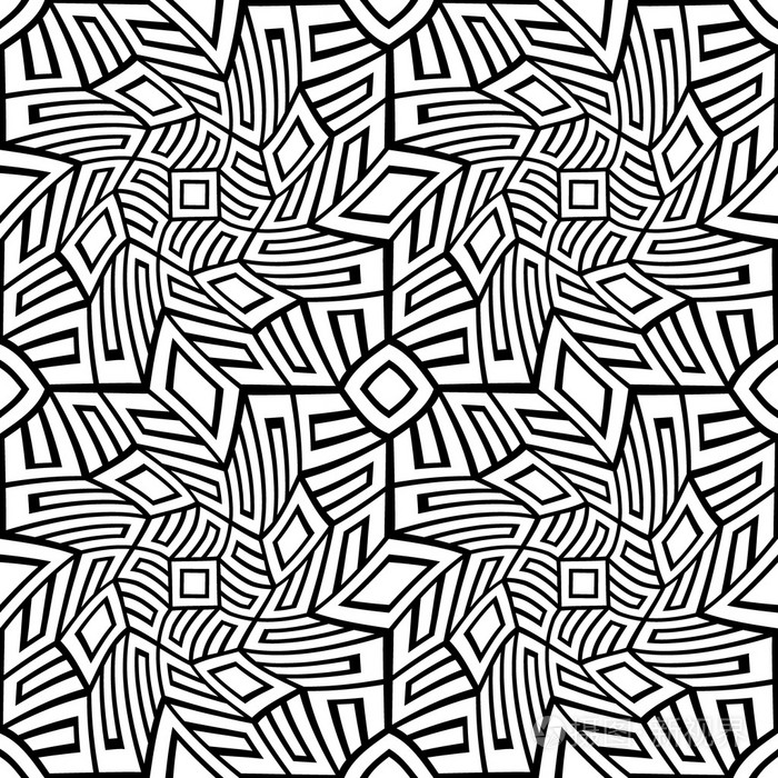 矢量现代无缝几何图案幻觉, 黑色和白色抽象几何背景, 枕头打印, 单色