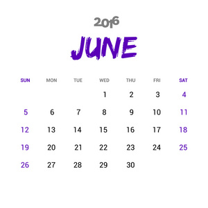 2016 年 6 月的日历