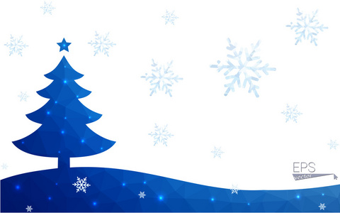 蓝色明信片低多边形风格圣诞树矢量图由三角形组成。抽象的三角形多边形折纸或水晶设计新的一年的庆祝活动。白色背景上孤立