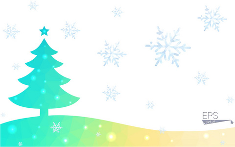 蓝色 绿色的明信片低多边形风格圣诞树矢量图由三角形组成。抽象的多边形折纸或水晶设计新的一年的庆祝活动。白色背景上孤立