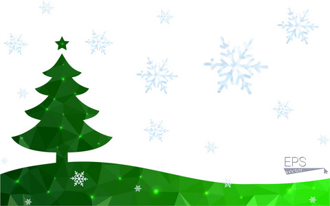 绿色明信片低多边形风格圣诞树矢量图由三角形组成。抽象的三角形多边形折纸或水晶设计的新年庆祝活动。白色背景上孤立