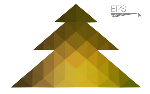 暗绿色 黄色低聚风格圣诞树矢量图由三角形组成。抽象的三角形聚折纸或水晶设计新的一年的庆祝活动。白色背景上孤立