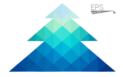 蓝色 绿色的低聚风格圣诞树矢量图由三角形组成。抽象的三角形多边形折纸或水晶设计新的一年的庆祝活动。白色背景上孤立