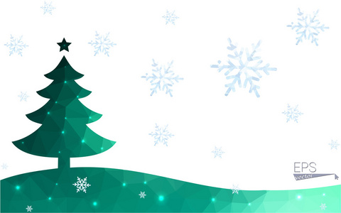 绿色明信片低多边形风格圣诞树矢量图由三角形组成。抽象的三角形多边形折纸或水晶设计的新年庆祝活动。白色背景上孤立