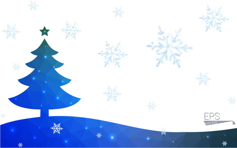 蓝色 绿色的明信片低多边形风格圣诞树矢量图由三角形组成。抽象的多边形折纸或水晶设计新的一年的庆祝活动。白色背景上孤立