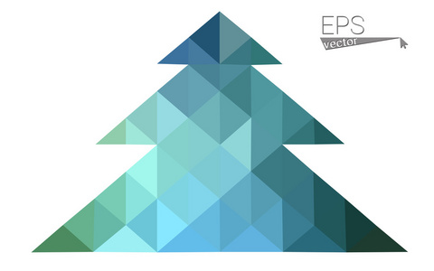 蓝色 绿色的低聚风格圣诞树矢量图由三角形组成。抽象的三角形多边形折纸或水晶设计新的一年的庆祝活动。白色背景上孤立