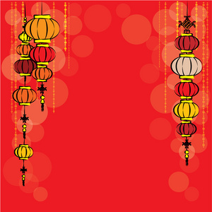 中国的灯笼和散景上的红色的框架