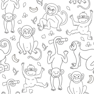 无缝模式用猴子 香蕉和树叶