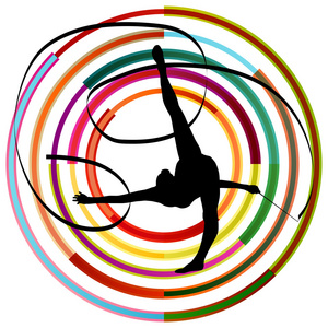 体操运动员的女孩艺术体操与丝带抽象 c 的剪影