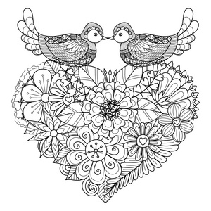 两个接吻花的心形状的上方燕窝为着色页和其他装饰品