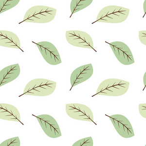 可爱的绿色叶子上白色背景无缝矢量模式图
