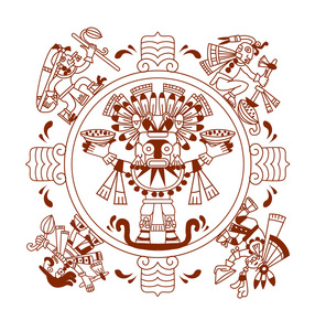 阿兹台克人的模式，可可豆瓣，可可叶，印第安人在褐色的颜色