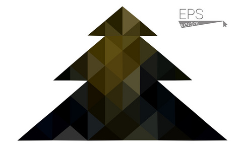 暗黄色低多边形风格圣诞树矢量图由三角形组成。抽象的多边形折纸或水晶设计新的一年的庆祝活动。白色背景上孤立