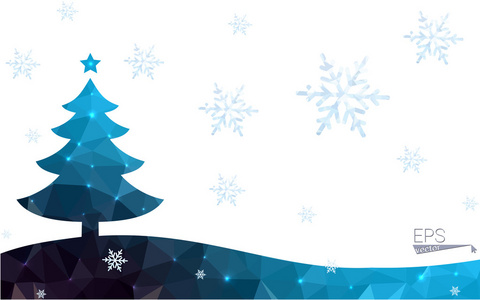 由三角形组成的蓝色明信片低多边形风格圣诞树矢量图