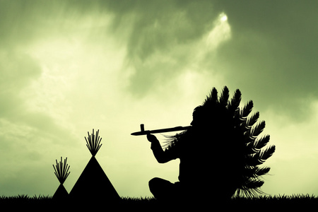 美国土著印第安人在日落