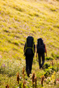 徒步旅行在格鲁吉亚高加索山高