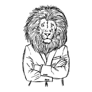 插画矢量手绘涂鸦在西装的狮子照片