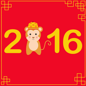 中国农历新年快乐 2016年与猴子孩子矢量图