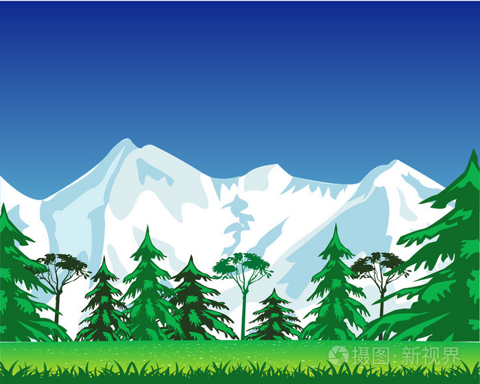 雪山和木材插画-正版商用图片1ky2b7-摄图新视界