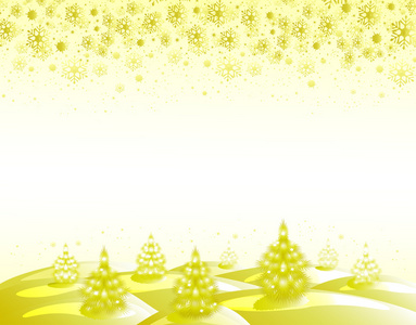 金色背景景观与圣诞树和雪花。Eps10 矢量图