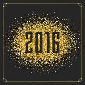快乐新的一年 2016年贺卡和金闪闪发光的五彩纸屑