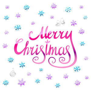 圣诞快乐粉红色闪闪发光字体设计与雪花模式