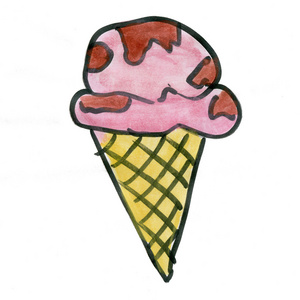卡通蛋卷冰淇淋上白色背景卡通孤立