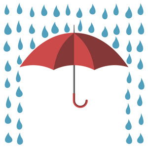 色彩鲜艳的,可爱的,滑稽的小羊,在草地和蓝天的背景下,用雨伞遮雨戴