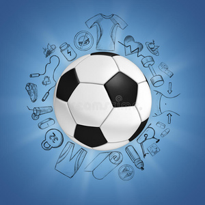 蓝色背景足球和运动草图