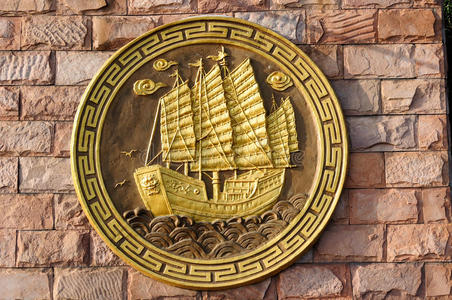 浮雕外壳宝船浮雕照片