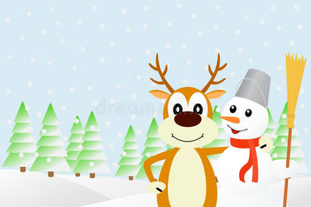 鹿和雪人的插图。