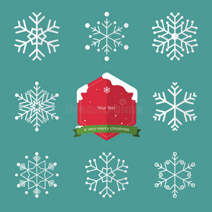 一套雪花平面设计和圣诞徽章。