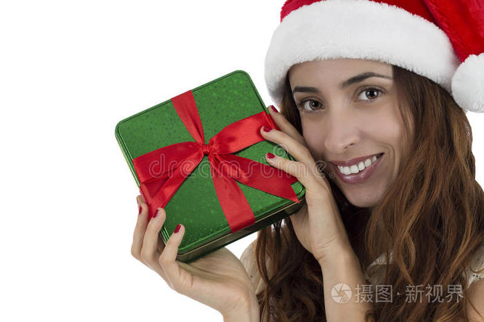圣诞节女人展示礼品盒的特写镜头