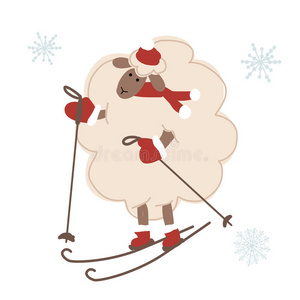 羊圣诞老人滑雪，2015年新年的象征