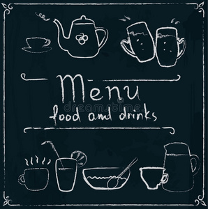 黑板上的餐厅菜单手绘设计照片
